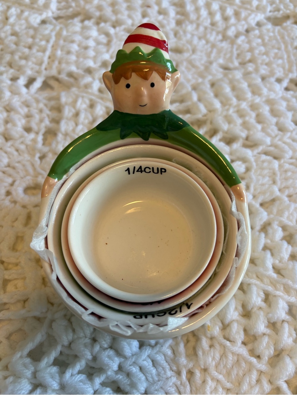 Festive Elf Ceramic Nesting Measuring Cups - Green and Red